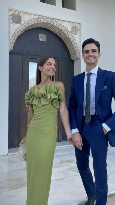 Vestido de noche largo vintage verde con cuello con volantes Y8398