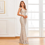 Women Beading Dress Long Prom Dress Deep V Neck Silver Sequin Evening Dress Sexy Party Maxi Dress 18691-payinti