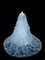 Vestido de fiesta largo de tul azul de ensueño con cuentas y corte A, vestido de noche Y8691