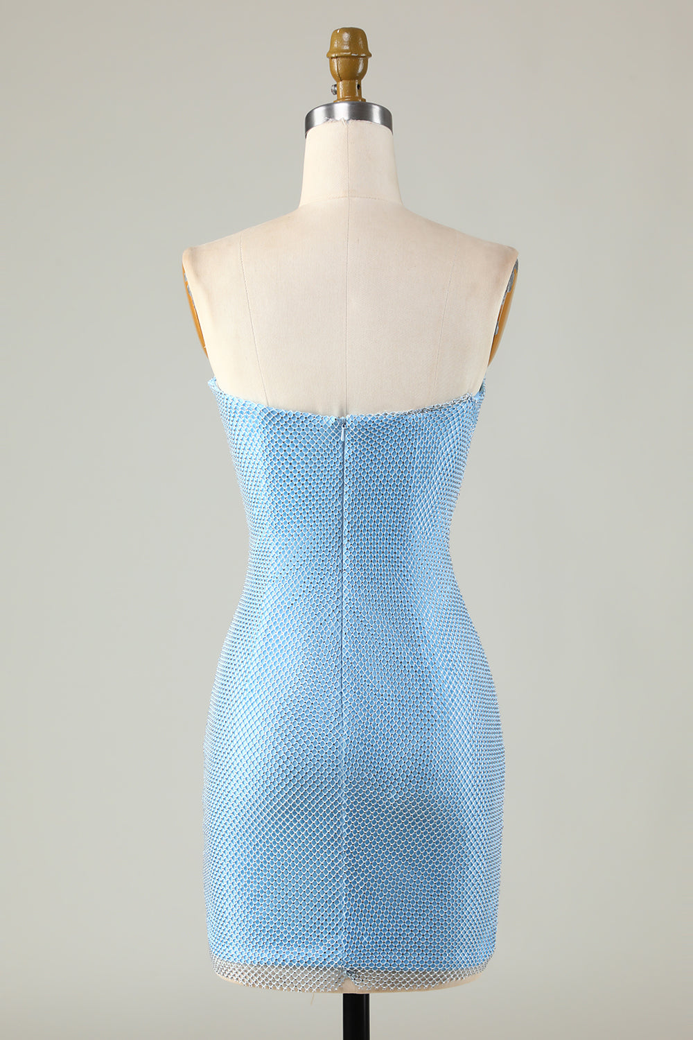 Vestido de fiesta corto azul ajustado con cuentas y mangas desmontables