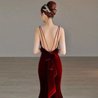 Elegant Red Velvet mermaid Evening Dress Long Prom Dress Y7824