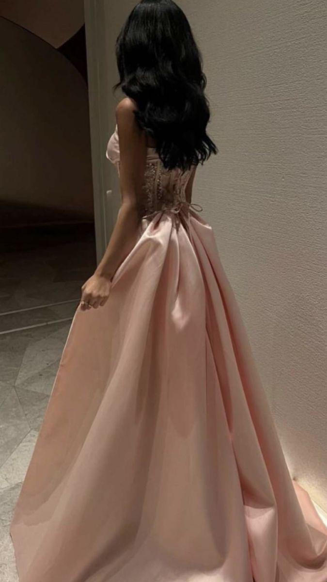 Baby Pink Satin Trägerloses Saudi-Arabien Korsett Glitzernde Pailletten Dubai Abendkleid Formales Partykleid Y4887