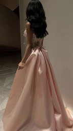 Baby Pink Satin Trägerloses Saudi-Arabien Korsett Glitzernde Pailletten Dubai Abendkleid Formales Partykleid Y4887