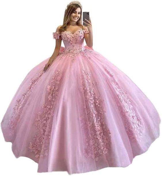Vestidos de quinceañera con hombros descubiertos para adolescentes, con encaje floral, vestido de baile para dulces 15 y 16, vestido princesa largo y abullonado con cola Y6979