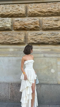 Elegantes trägerloses Satin-Abendkleid mit Schlitz, formelles elfenbeinfarbenes Ballkleid, Hochzeitskleid Y8247