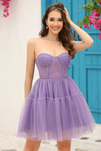 Vestido de fiesta negro con corsé en forma de A y mangas largas desmontables