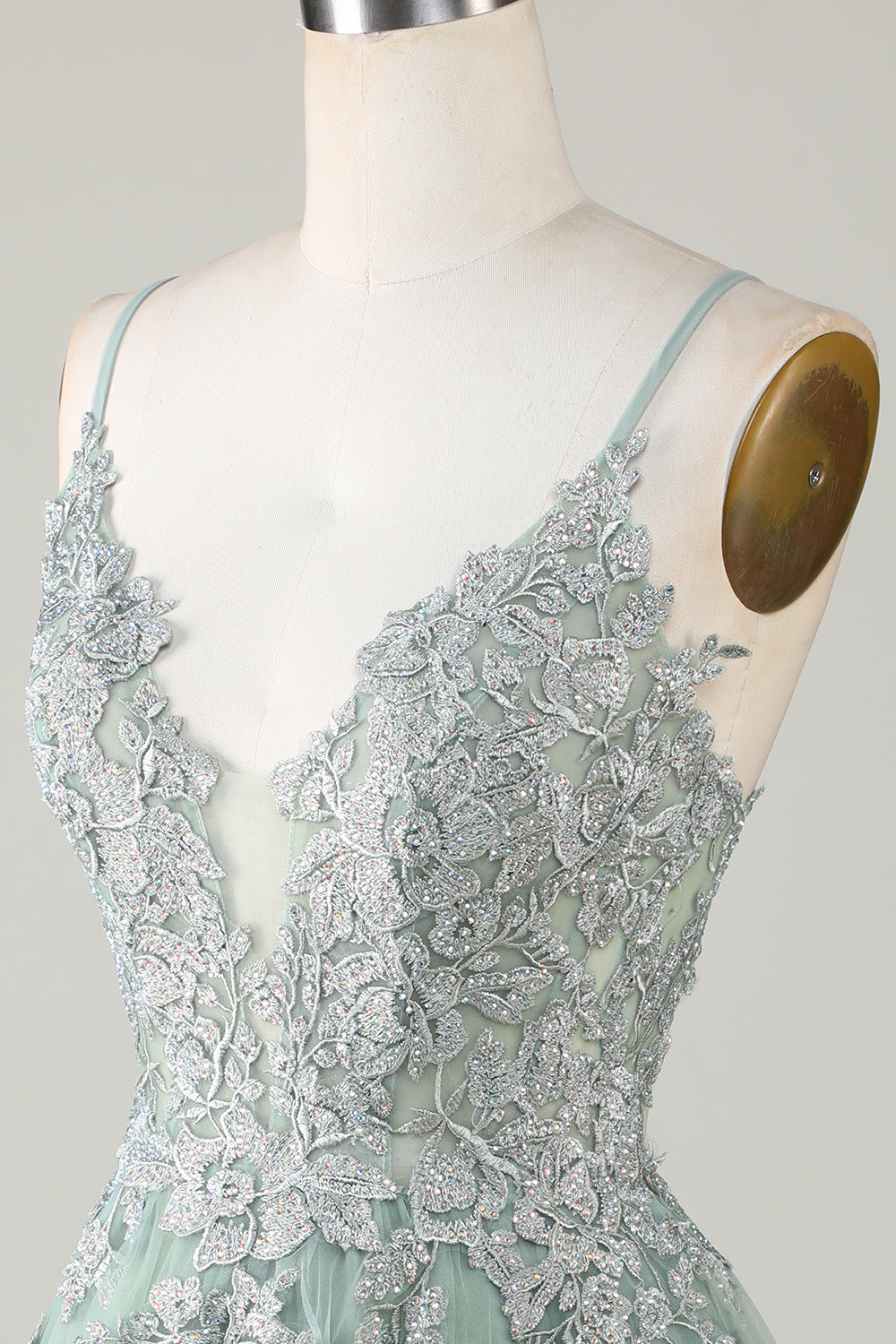 Vestido corto de fiesta con tirantes finos, corte A, color rubor y apliques