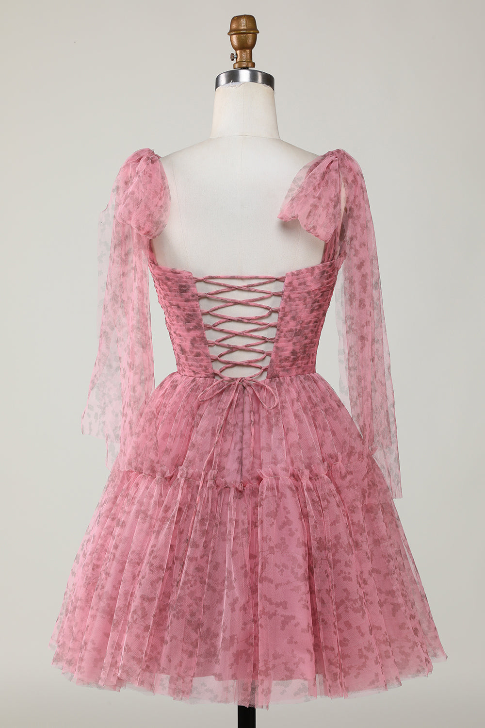 Vestido corto de tul con estampado en forma de A color ruborizado para regreso a casa