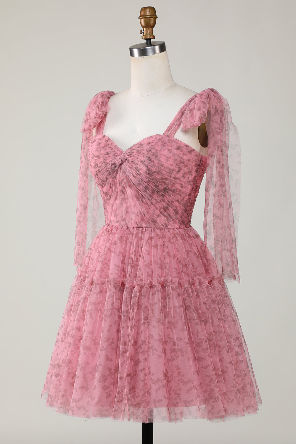 Vestido corto de tul con estampado en forma de A color ruborizado para regreso a casa