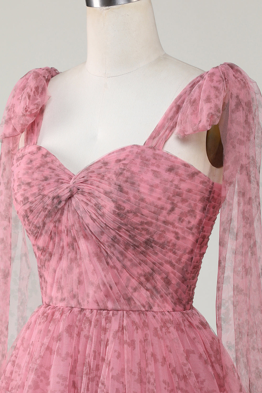 Vestido corto de tul con estampado en forma de A color ruborizado para regreso a casa