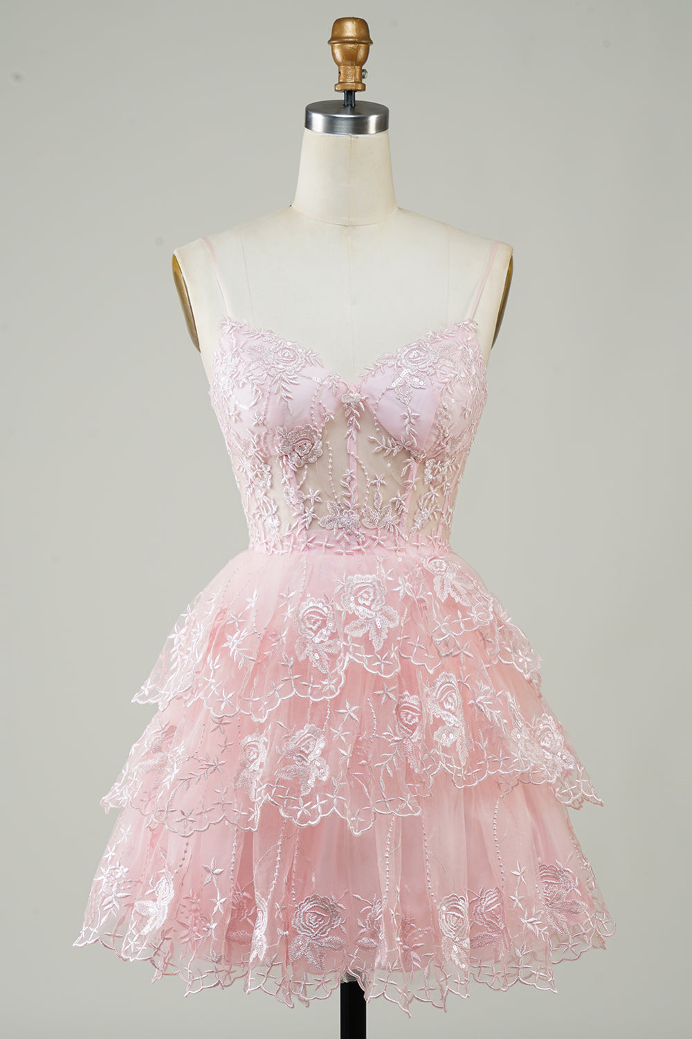 Lindo vestido negro de fiesta corto con corsé escalonado, lentejuelas brillantes y corte en A