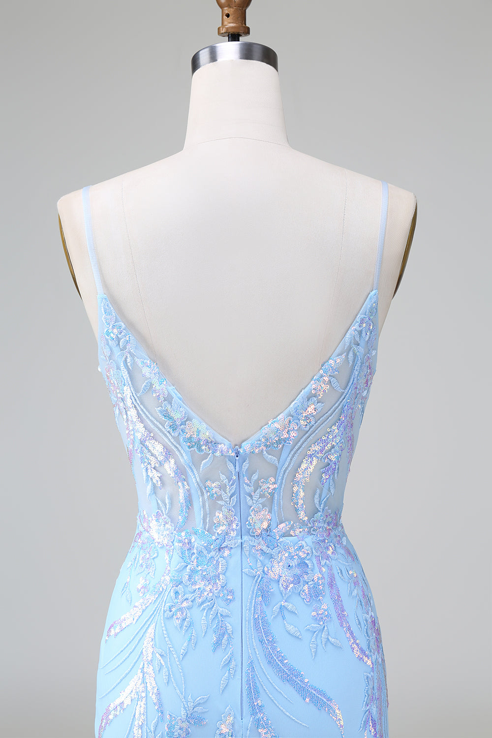 Funkelndes blaues, figurbetontes, kurzes Homecoming-Kleid mit Spaghettiträgern und Korsett und Pailletten