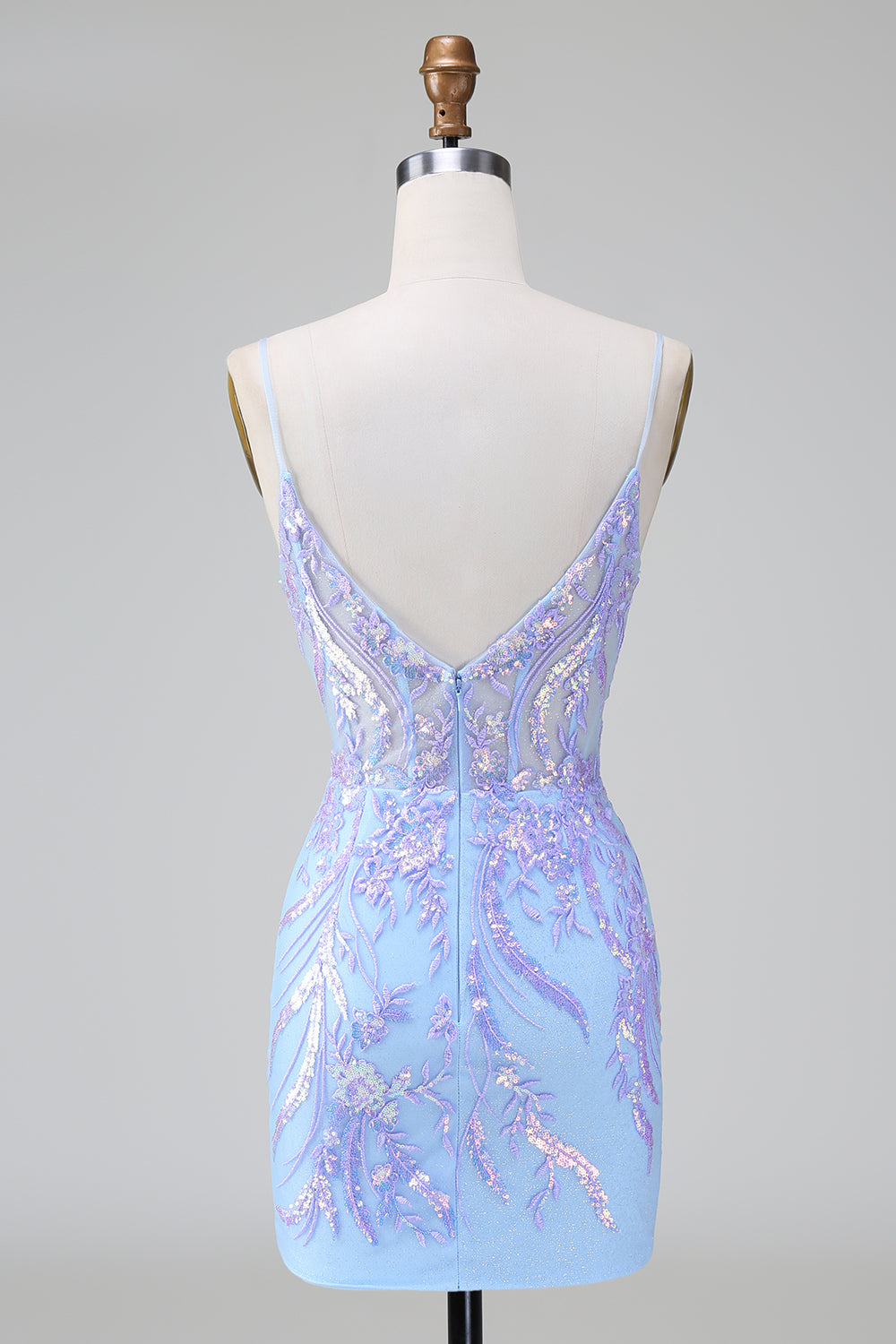 Funkelndes blaues, figurbetontes, kurzes Homecoming-Kleid mit Spaghettiträgern und Korsett und Pailletten