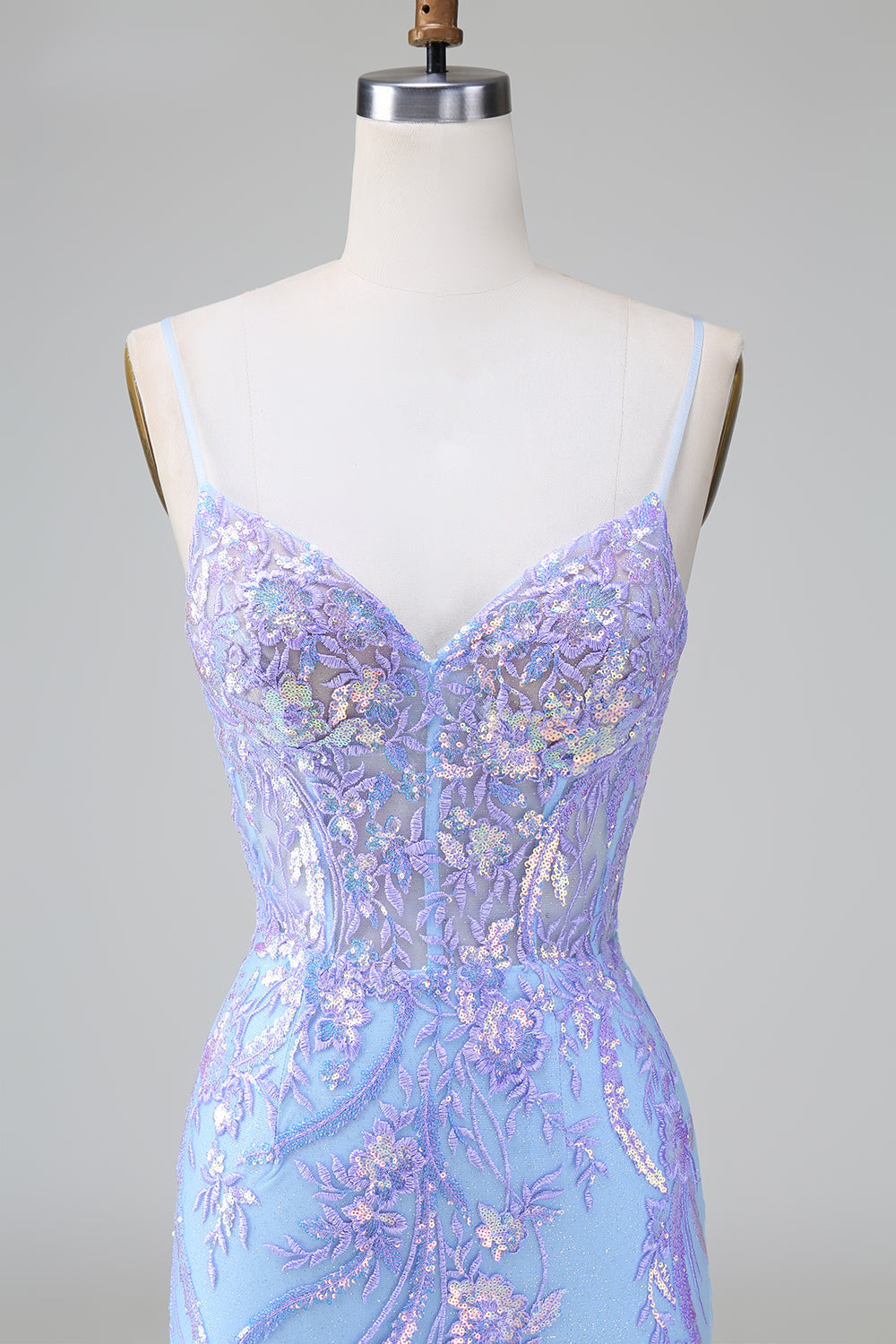 Funkelndes blaues, figurbetontes, kurzes Homecoming-Kleid mit Spaghettiträgern und Korsett und Pailletten