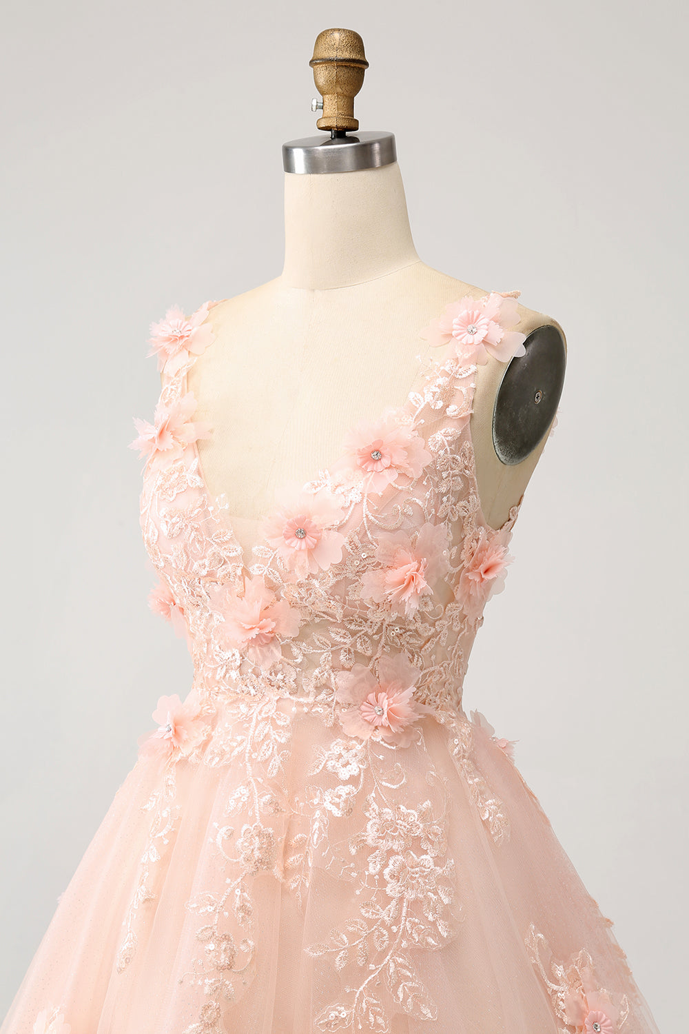 Vestido corto de fiesta con escote en V, lentejuelas y corsé, color rubor, con apliques