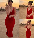 Vestido de fiesta rojo sexy, vestido de noche midi Y4129