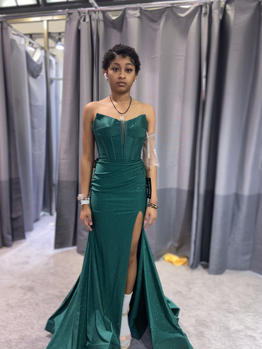 Vestido de noche verde sirena sin mangas con abertura Y5920
