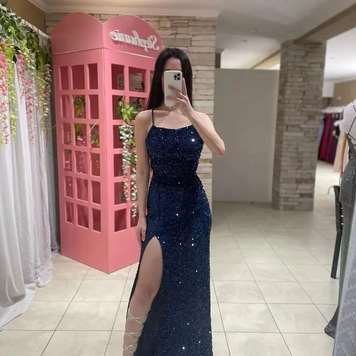 Glitter Sheath/Column Prom Dress with Split Charming Evening Dress Y4404