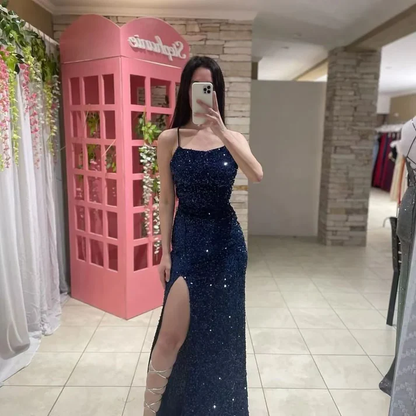Glitter Sheath/Column Prom Dress with Split Charming Evening Dress Y4404