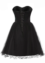 Vestido de cóctel corto elegante de tul satinado con cuentas y escote corazón, corte A, vestido negro para fiesta de bienvenida Y8483