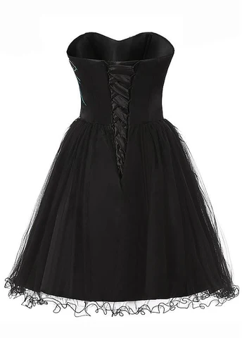 Vestido de cóctel corto elegante de tul satinado con cuentas y escote corazón, corte A, vestido negro para fiesta de bienvenida Y8483