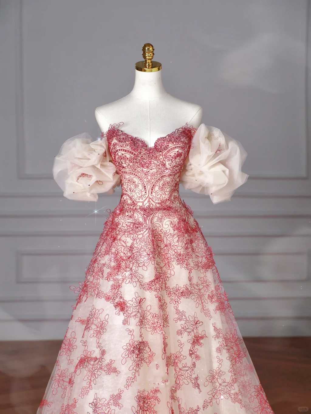 Hübsches rotes A-Linien-Ballkleid mit Perlen und Tüll, schulterfrei, Abendkleid, formelles Geburtstagsballkleid Y8621