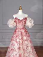 Hübsches rotes A-Linien-Ballkleid mit Perlen und Tüll, schulterfrei, Abendkleid, formelles Geburtstagsballkleid Y8621