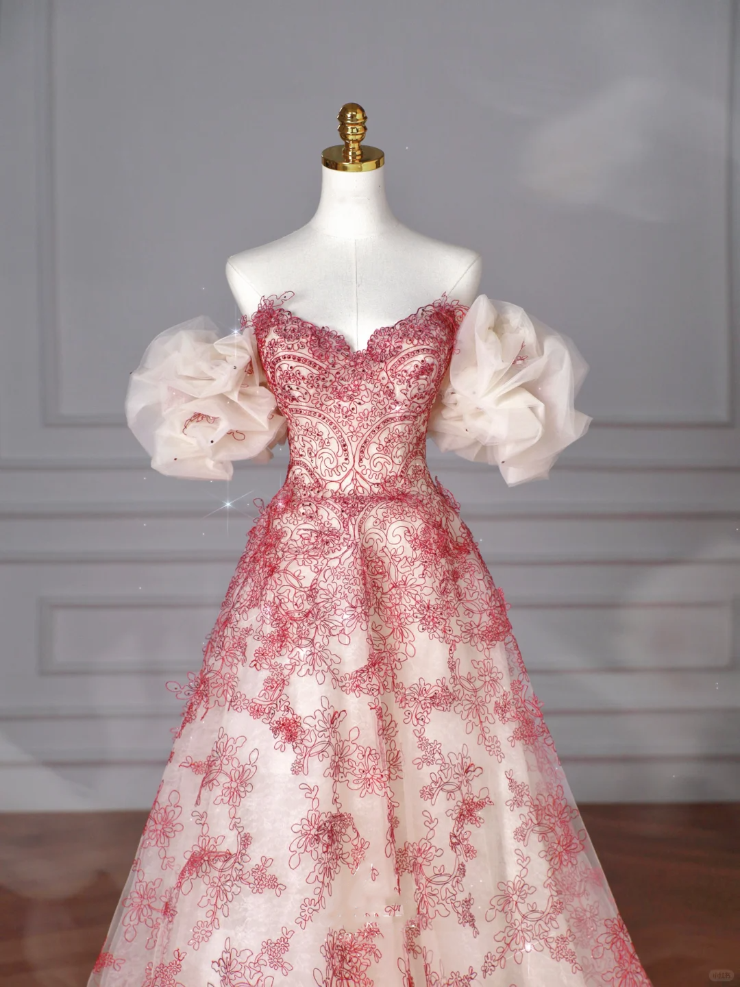 Pretty Tulle Beaded Red A Line Off The Shoulder Prom Dress Evening Dress,Formal Birthday Ball Gown Y8621