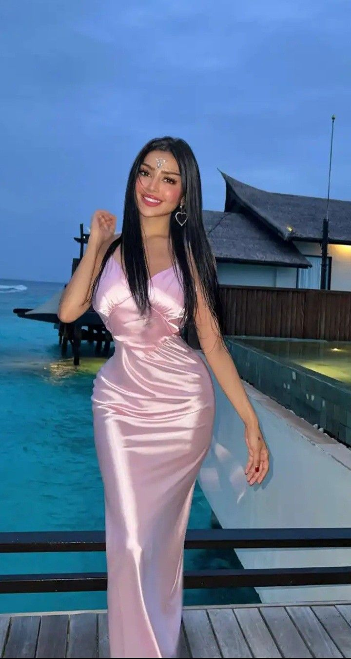 Elegantes rosa Spaghettiträger V-Ausschnitt Abendkleid, rosa Abendkleid Y5663