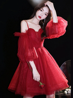 Vestido de fiesta corto de tul con escote corazón color burdeos, vestido de fiesta color burdeos Y2889