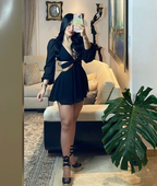 Schwarzes A-Linien-Homecoming-Kleid mit Cut-Outs und Taille, Schwarzes Cocktailkleid Y4302