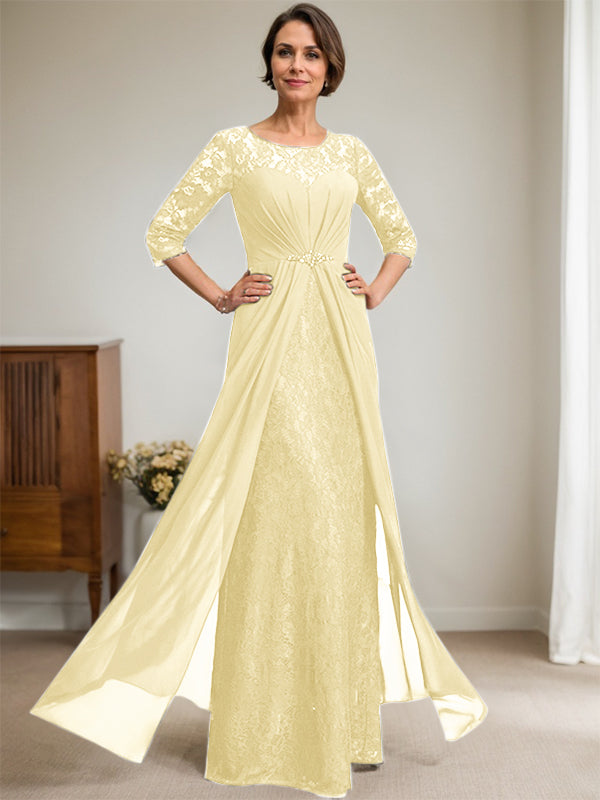Vestido de gasa con encaje, ilusión, corte A, largo hasta el suelo, para madre de la novia, con volantes y cuentas