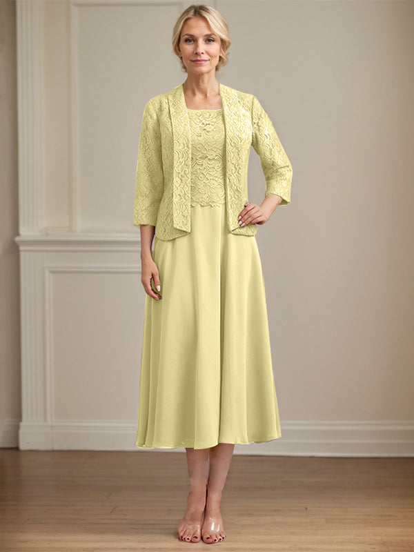 Vestido de gasa con encaje y escote redondo hasta la rodilla para madre de la novia