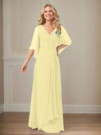 A-Linie V-Ausschnitt Lange Pailletten Chiffon Mutterkleid