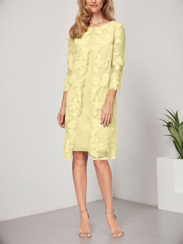 Vestido de gasa con encaje y corte en A hasta la rodilla para madre de la novia con chaqueta