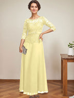 Vestido de gasa con encaje y escote en A, ilusión, largo hasta los tobillos, para madre de la novia con cuentas de diamantes de imitación