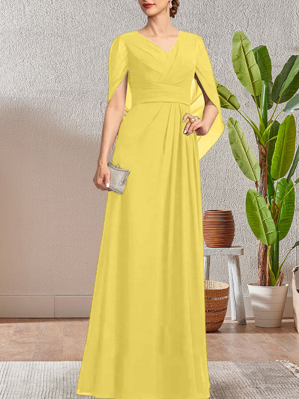Vestido largo azul marino oscuro con escote en V y corte A para madre de la novia