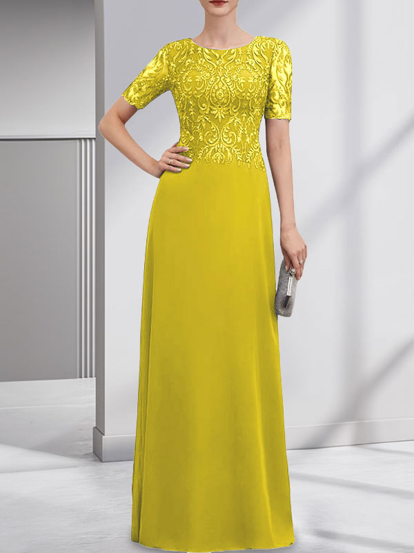 Vestido de gasa con encaje y lentejuelas para madre de la novia, corte A, largo hasta el suelo