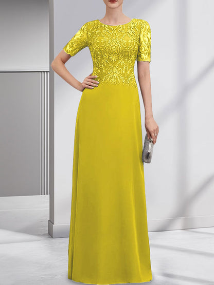 Vestido de gasa con encaje y lentejuelas para madre de la novia, corte A, largo hasta el suelo