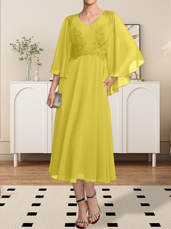Vestido de gasa con encaje y escote en V para madre de la novia, largo hasta la rodilla, con lentejuelas y abalorios