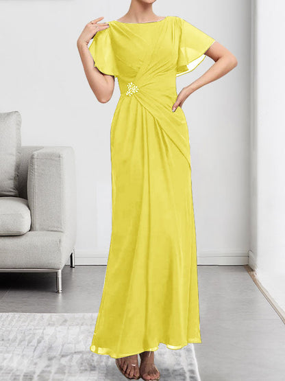 A-line Scoop Illusion Tea-Length Chiffon Lace Mother of the Bride Dress With Beading Sequins