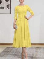 Vestido de gasa con encaje, corte A, ilusión, largo hasta la rodilla, para madre de la novia, con lentejuelas y abalorios