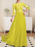 Vestido de gasa con encaje y lentejuelas para madre de la novia, corte A, largo hasta el suelo