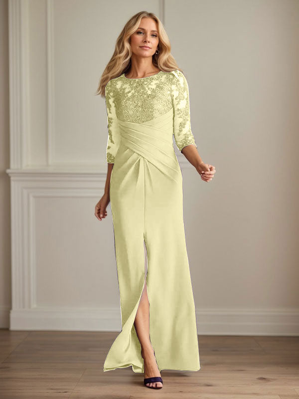 Vestido para madre de la novia de crepé elástico con encaje color ciruela