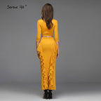 Vestidos de noche amarillos de corte sirena con escote en V, sexys, con volantes y lentejuelas, hasta los tobillos, diseño QA8037 