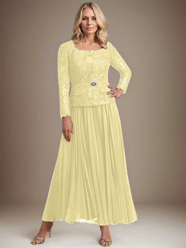Vestido de gasa para madre de la novia con corte A, cuadrado, largo hasta los tobillos, con pliegues