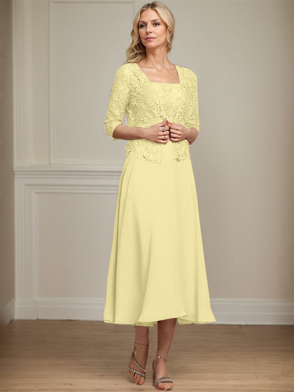 Vestido de gasa con encaje y lentejuelas para madre de la novia, corte A, largo hasta la rodilla