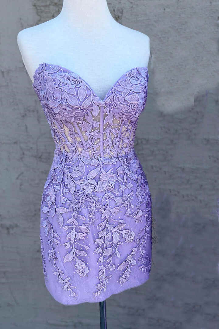 Vestido de fiesta sin tirantes, con apliques y cordones Y2490