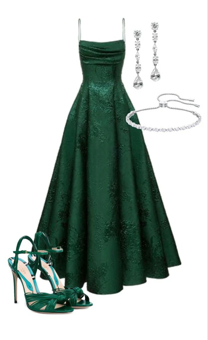 Smaragdgrünes A-Linie Spaghettiträger Ballkleid, Schickes Abendkleid Y1799