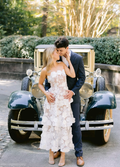 Hermoso vestido de fiesta largo sin tirantes con encaje floral 3D, con capas, blanco, corte A, vestido de noche, vestido de novia Y8462